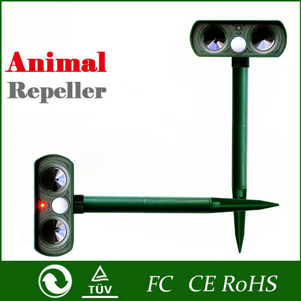 2pcs Dog Cat Deterrent Scarer Repellent Solar Powered Ultrasonic Animal Repellent Ultrasonic Infrared Cat Repeller