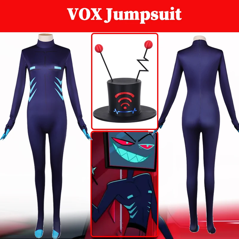 Trajes de Cosplay de Hazzbin VOX, Disfraz de Hotel del Infierno de la Televisión, Conjunto de Sombrero y Ropa, Ropa de Fantasía para Adultos, Monos, Trajes de Juego de Rol de Halloween