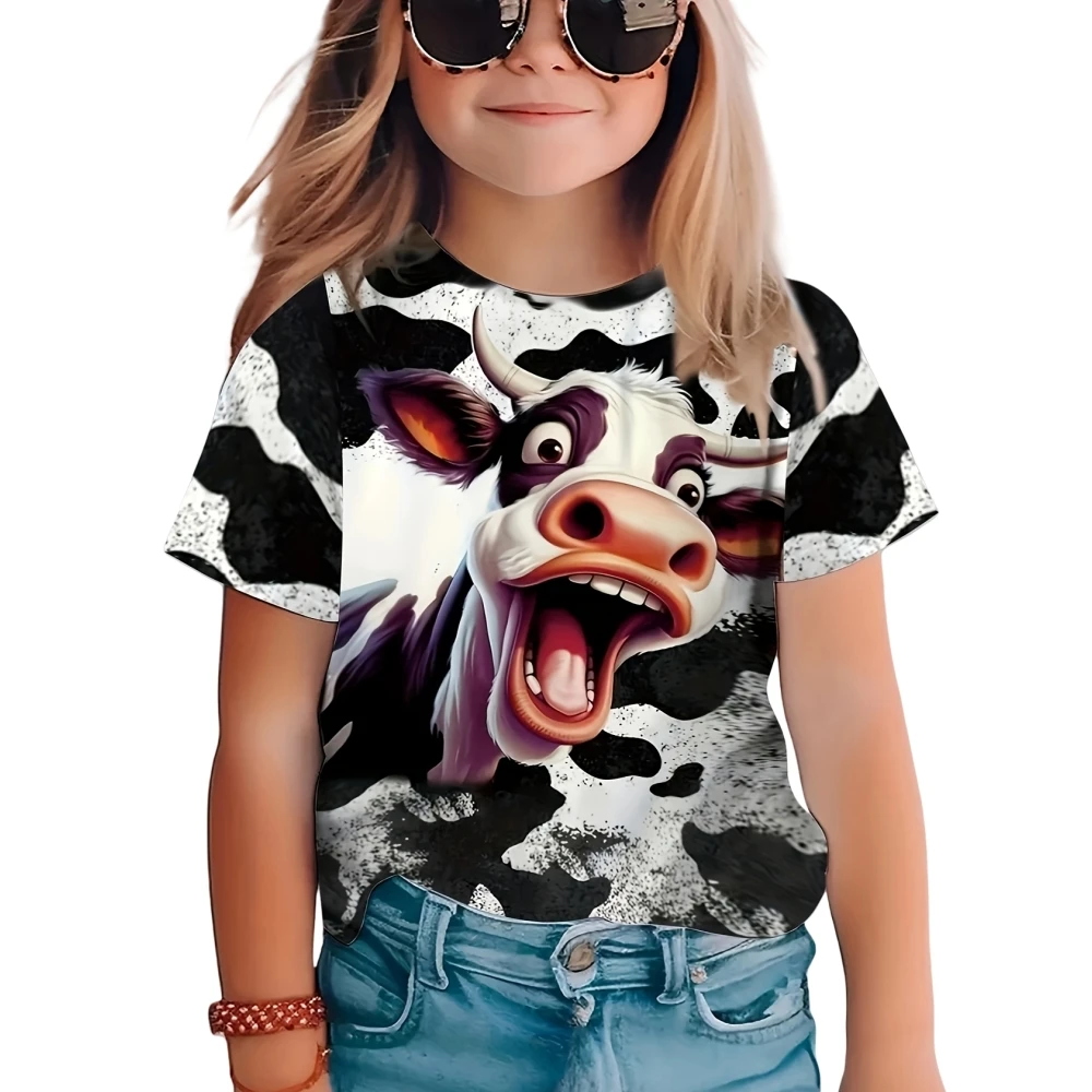 

2024 Kids Clothes Cute Calf Graphic T Shirts O-Neck T Shirt Summer Child T-Shirt Short Sleeve Kids Clothes Casual Children Top