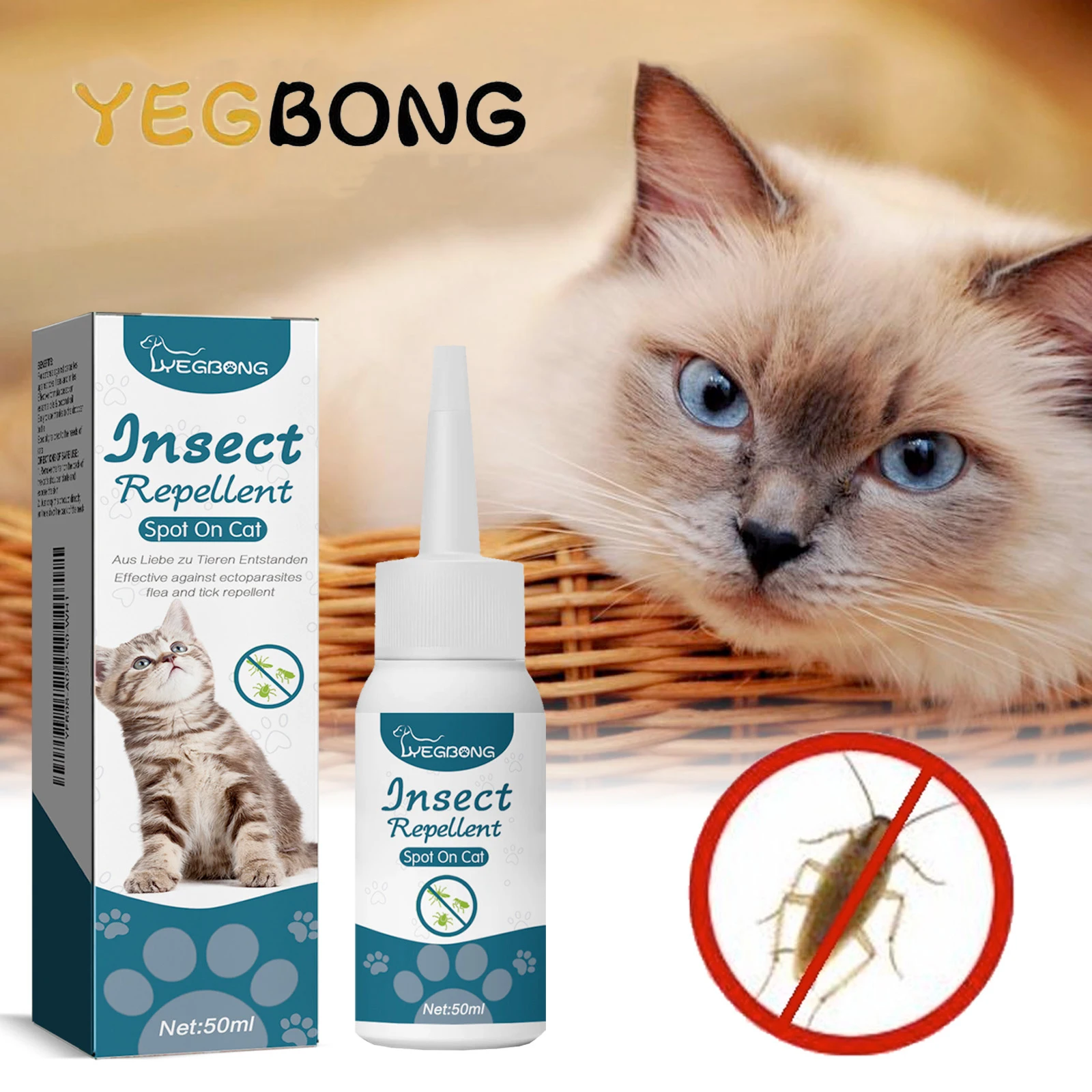 YEGBONG 50 مللي سائل التحكم في قراد البراغيث للكلاب والقطط سريع المفعول مقاوم للماء مع مستخلصات نباتية لطيفة فارمول عديم الرائحة