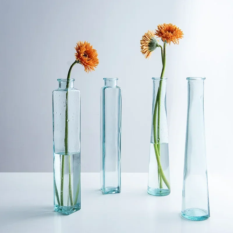 Desktop Cone-Shaped Flower Holder, Fine Mouth Glass Bottle, Spanish Imported-Contemporary Floral Vessel, Eco-Friendly