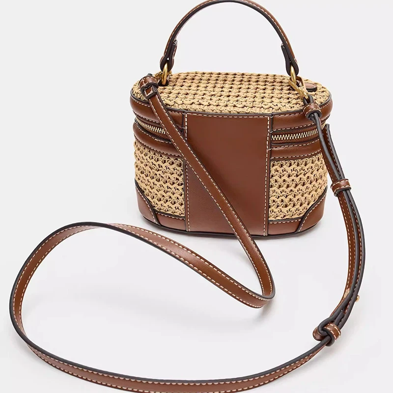 

Brand Retro Hand Woven Box Bag Women's Stylish Color-blocked Canvas Shoulder Bag Exquisite Versatile Lunchbox Bag Makeup Bag