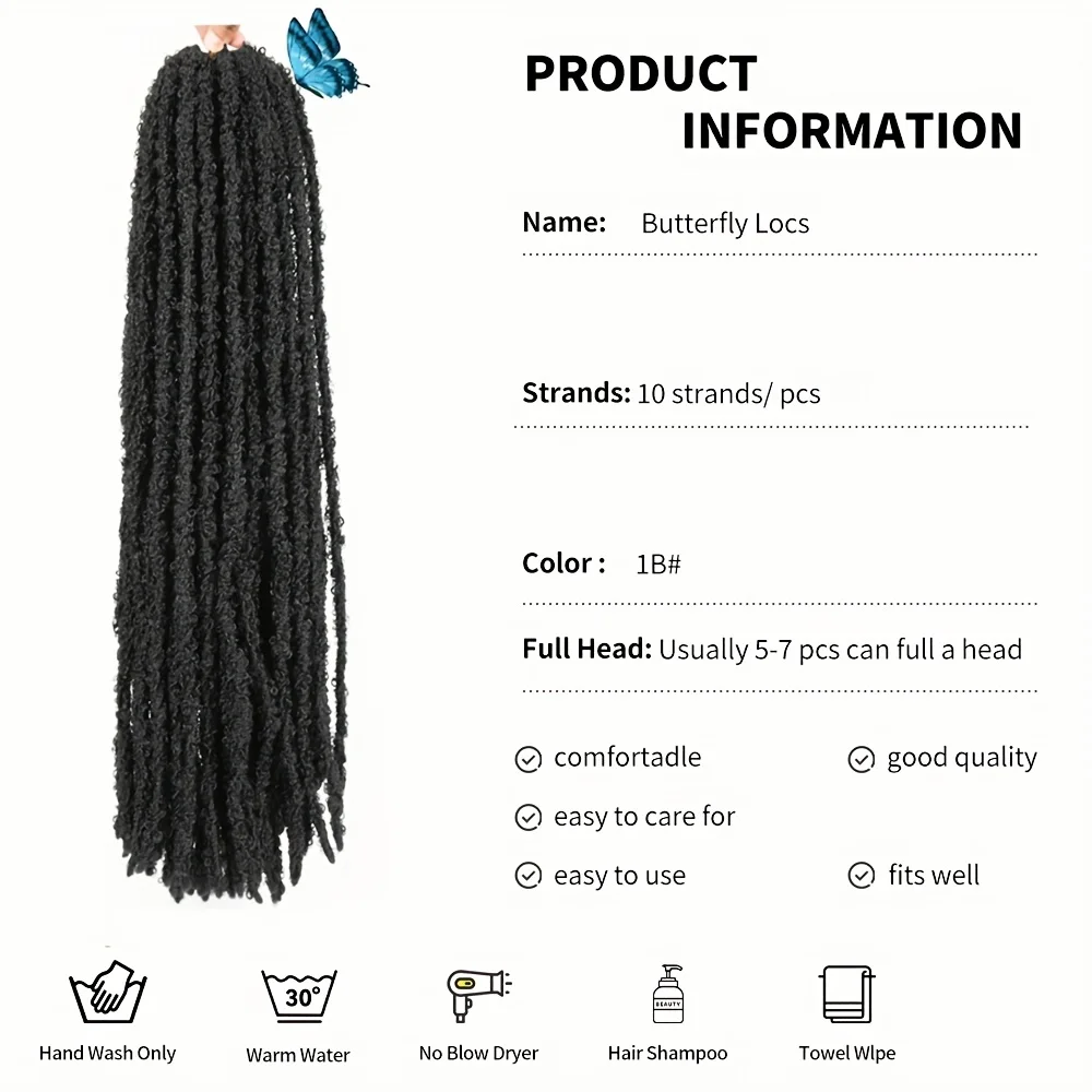 7packs Handmade 30Inches Butterfly Locs Crochet Hair - 10Strands Synthetic Hair Extensions, Dreadlocks Faux Locks Crochet Braid