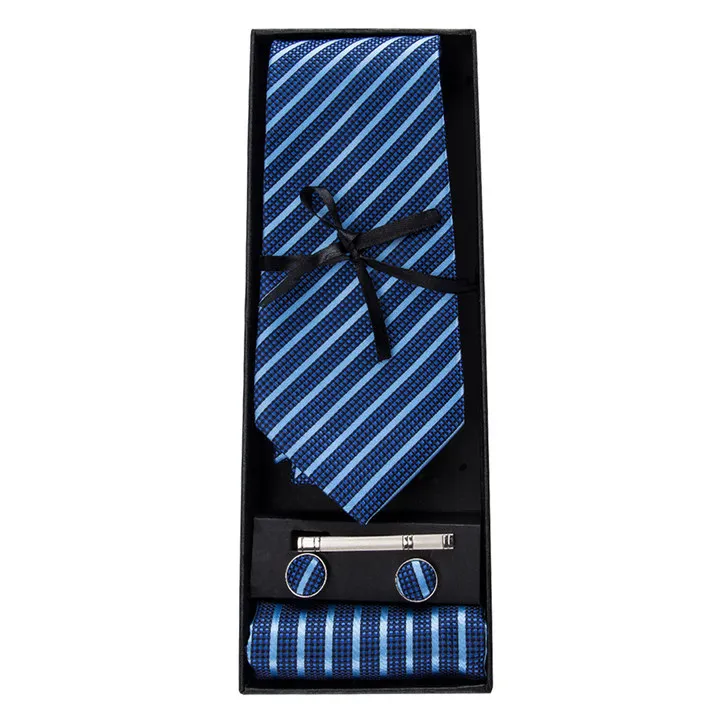 Hi-Tie Patchwork Plaid Printed Men's Woven Tie Patchwork Color Necktie Tie Set Cufflinks Tie Clip Men's Gift Set
