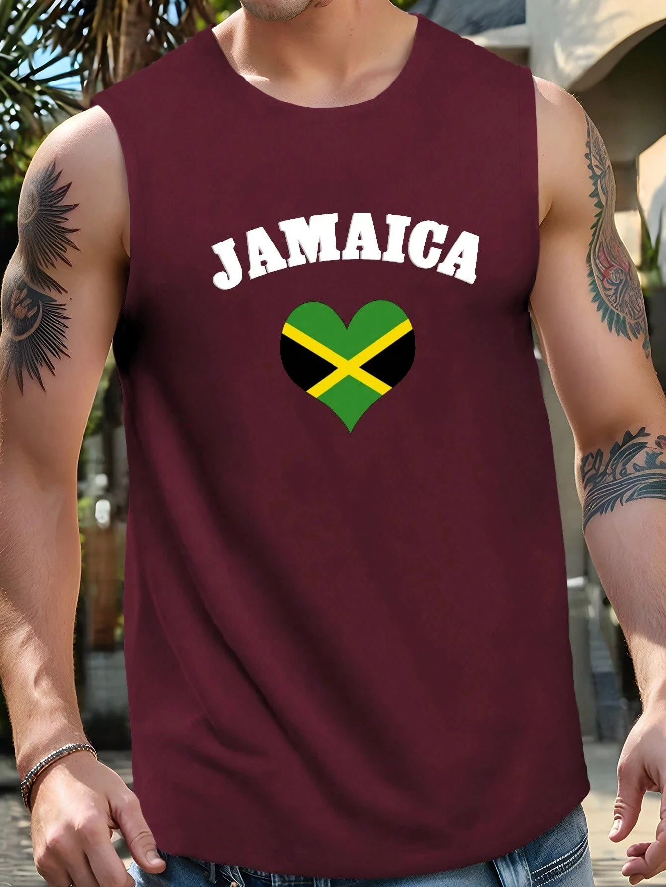 

Jamaica Flag And Heart Prints Print Men's Tank Top Casual Sleeveless Men's T-shirts Athletic Tank Top Oversized Men's Clothing