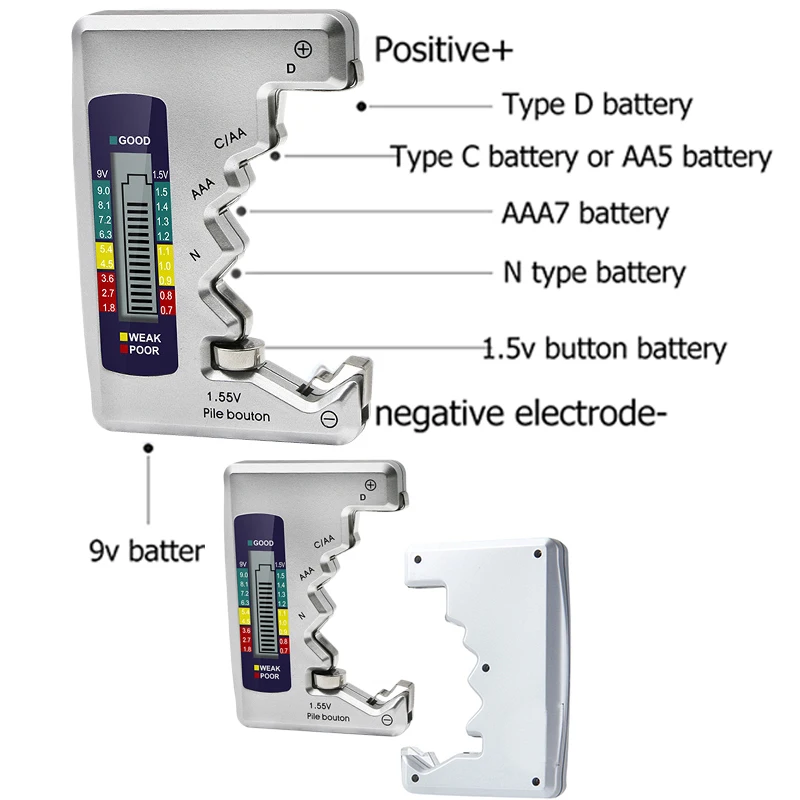 Dijital pil test cihazı LCD ekran C D N AA AAA 9V 1.5V düğme pil kapasitesi kontrol dedektörü kapasite teşhis aracı