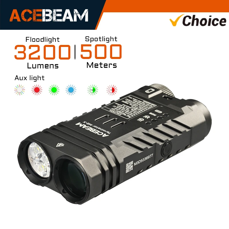 ACEBEAM Terminator M2-X Multi Light Sources EDC Flashlight, Supports Spotlight/Floodlight/Both, 3200LM 500M, RGB Light