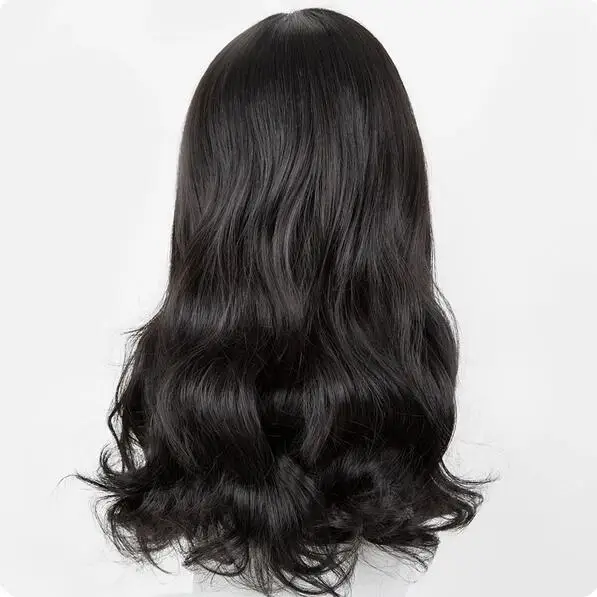 Cabelo de fibra sintética resistente ao calor para mulheres, linha média encaracolada, cabelo preto, sem estrondo, festa de salão