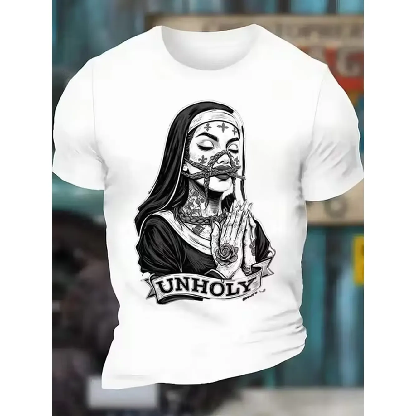 Trendy Clothing Praying Gothic Style T Shirt Unisex Round Neck Cotton T Shirt Soft And Breathable Halloween Rock Concerts Casual Wear A Unique Gift For Men And Women Comfortable For Halloween Costume