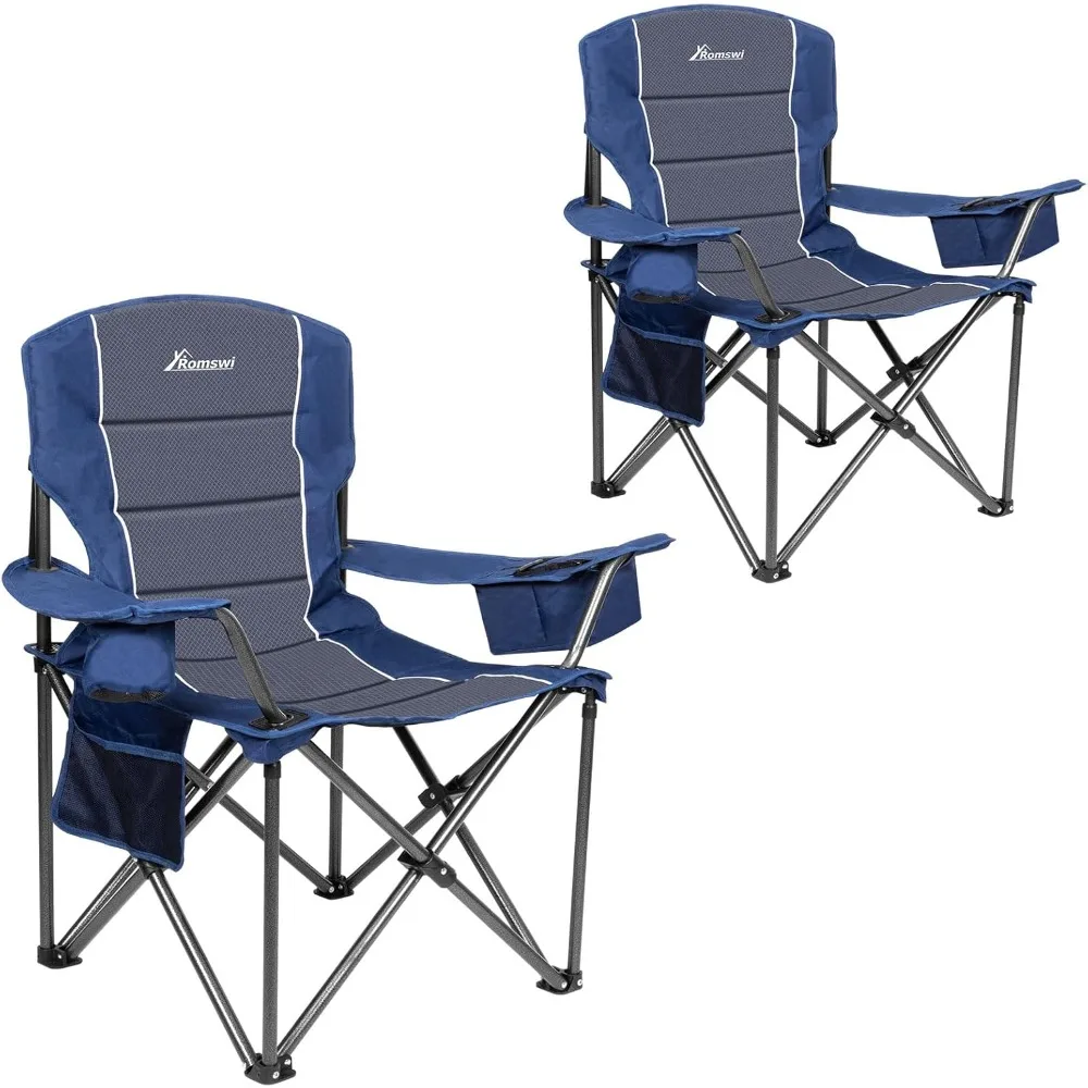 

Oversized Folding Camping Chairs with Adjustable Arm Straps, 450lbs Weight Capacity, Padded Back, Cooler Bag & Side Pocket, Col