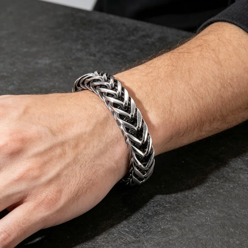 Stainless Steel LA Hollowed-out Link Chain Bracelet For Men Punk Hip Hop Never Fade Hand Chain 17MM Thick