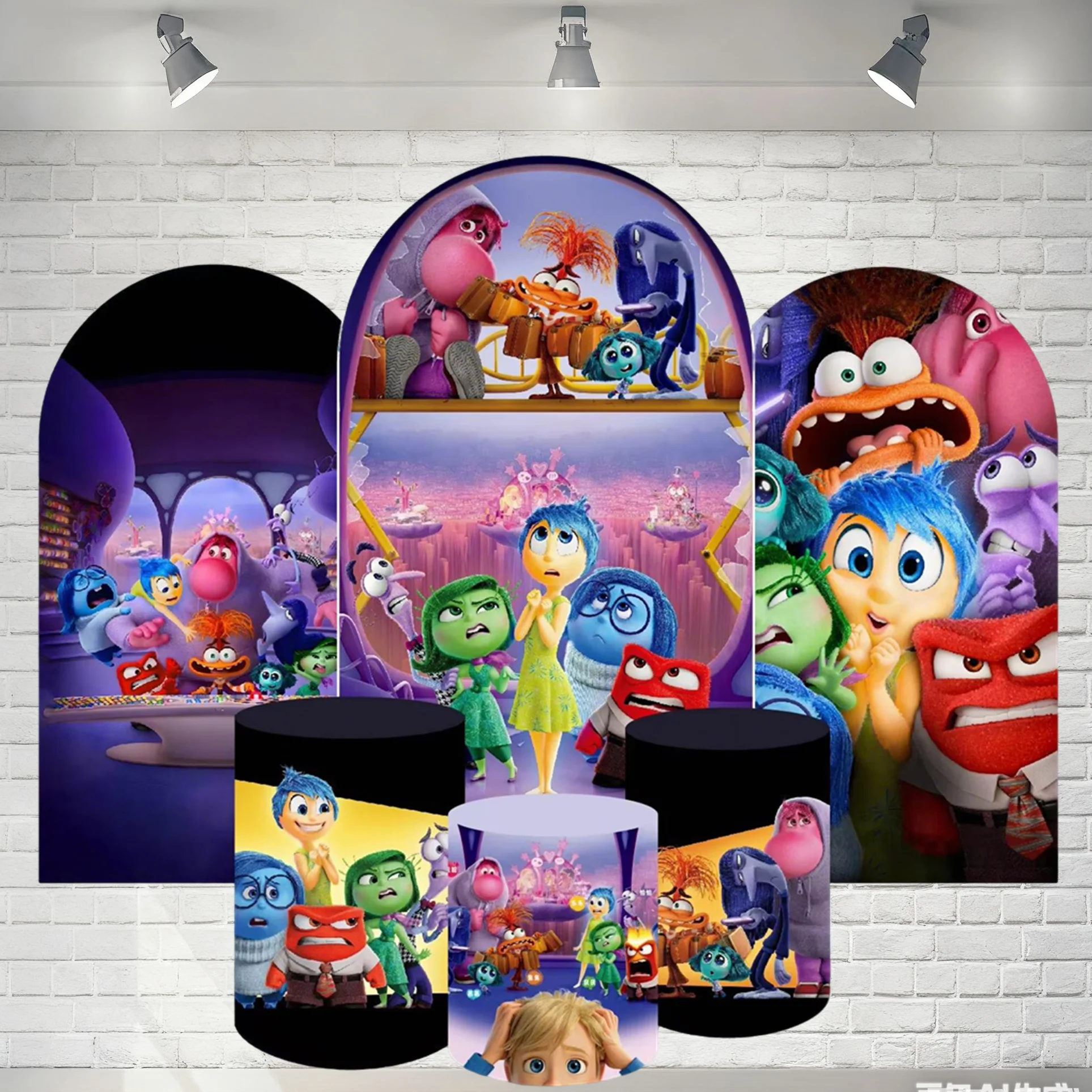 

Inside Out Arched Background Cover Disney Themed Cylinder Cover Children Birthday Party Baby Shower Decoration Photography Props