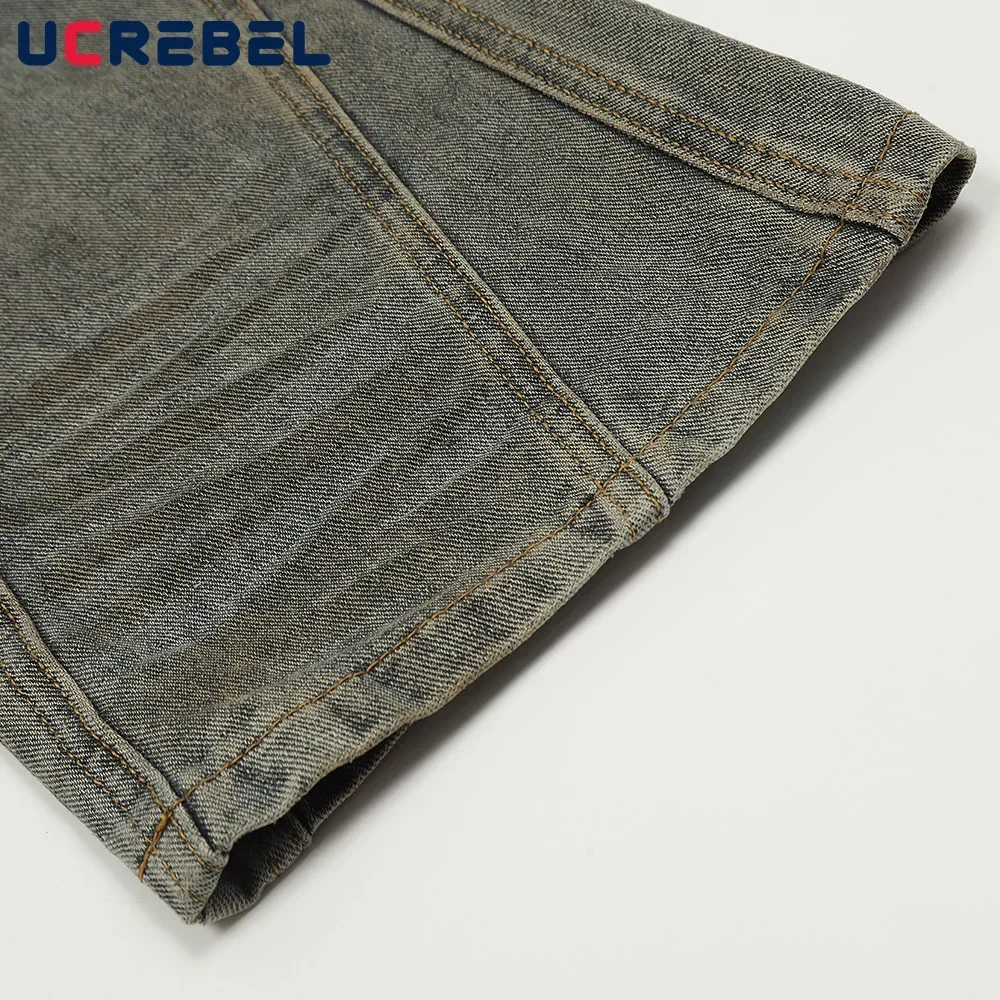 Pantaloni in denim effetto lavato impiombato Pantaloni da uomo jeans da uomo con tasca alta da strada dritti larghi a gamba larga