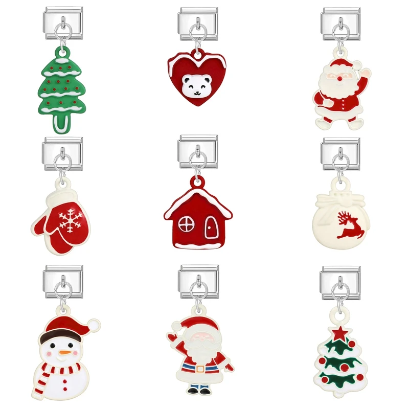 Paderison Creative Christmas Tree Snowman Gloves House Italian Charm Links Fit 9mm Bracelet Stainless Steel DIY Jewelry Making