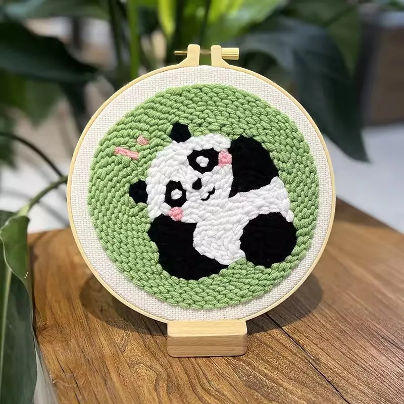 

Punch Needle Embroidery Kit for Beginners Panda Animal Cute Magic Punch Needle Poke Cross Stitch Set Soft Yarn Needlework