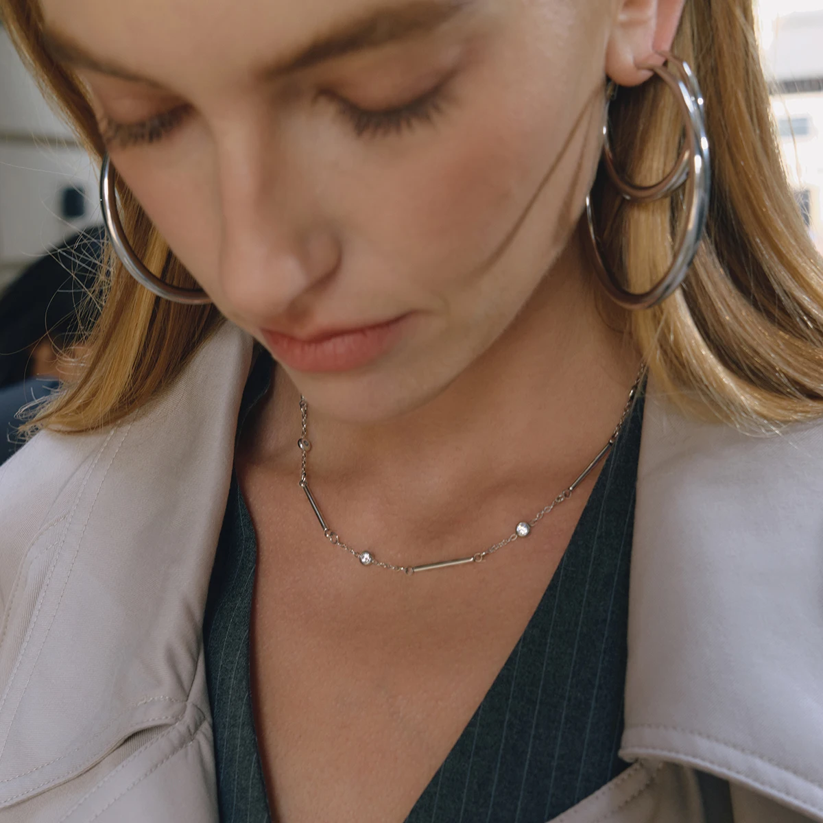 Yori White Cubic Zircon Classic Necklace Stainless Steel Golden Chain 18 K Pvd Plated Statement Jewelry Waterproof Party Gift