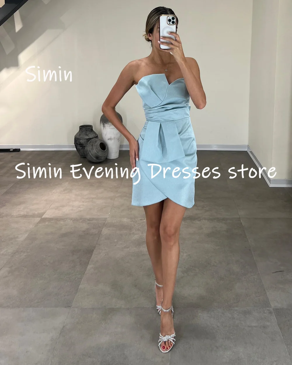 Simin Satin Short Strapless Ruffle Populer Formal Prom Gown Knee-length Evening Elegant Party dresses for women 2023