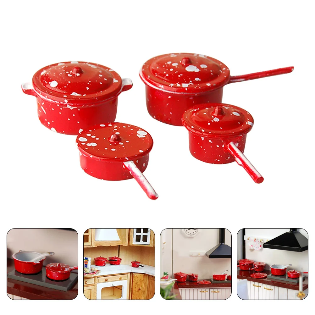 House Enamel Pan Decor Decorative Simulation Pans Playing Miniature Pots Kitchen Cookers Flowerpot Metal Joyful Child Toys