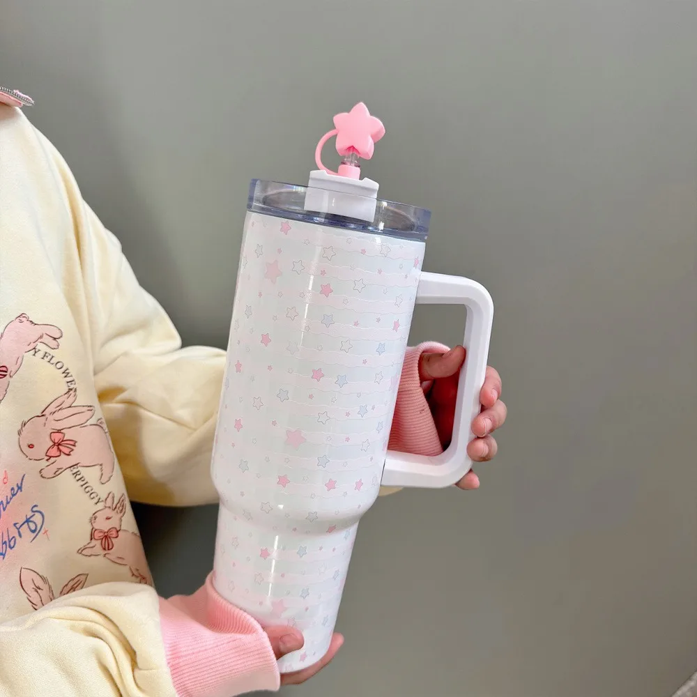 

Large Star Thermal Mug Cute Insulated Coffee Tumbler Kawaii Portable Stainless Steel Thermos Bottle With Straw For Car Office