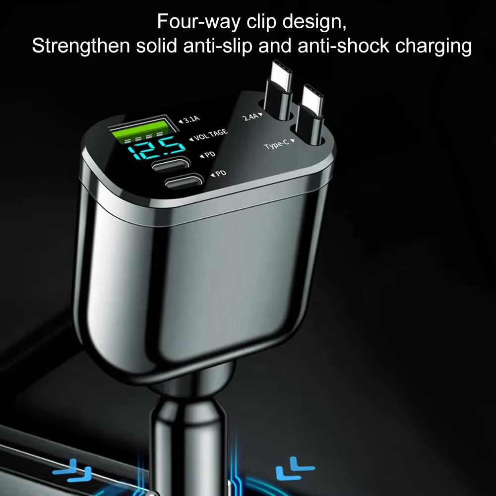 

Ultra Fast Charging Five in One USB Car Phone Charger with Intelligent Digital Display and Dual PD Ports for Voltage Display