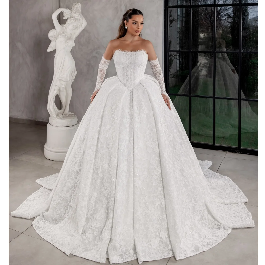 

Luxury Lace Wedding Dresses Exquisite Pleat Ball Gown Vestido de Novia Bustier Corset Formal Eveing Dress Vestidos Customized
