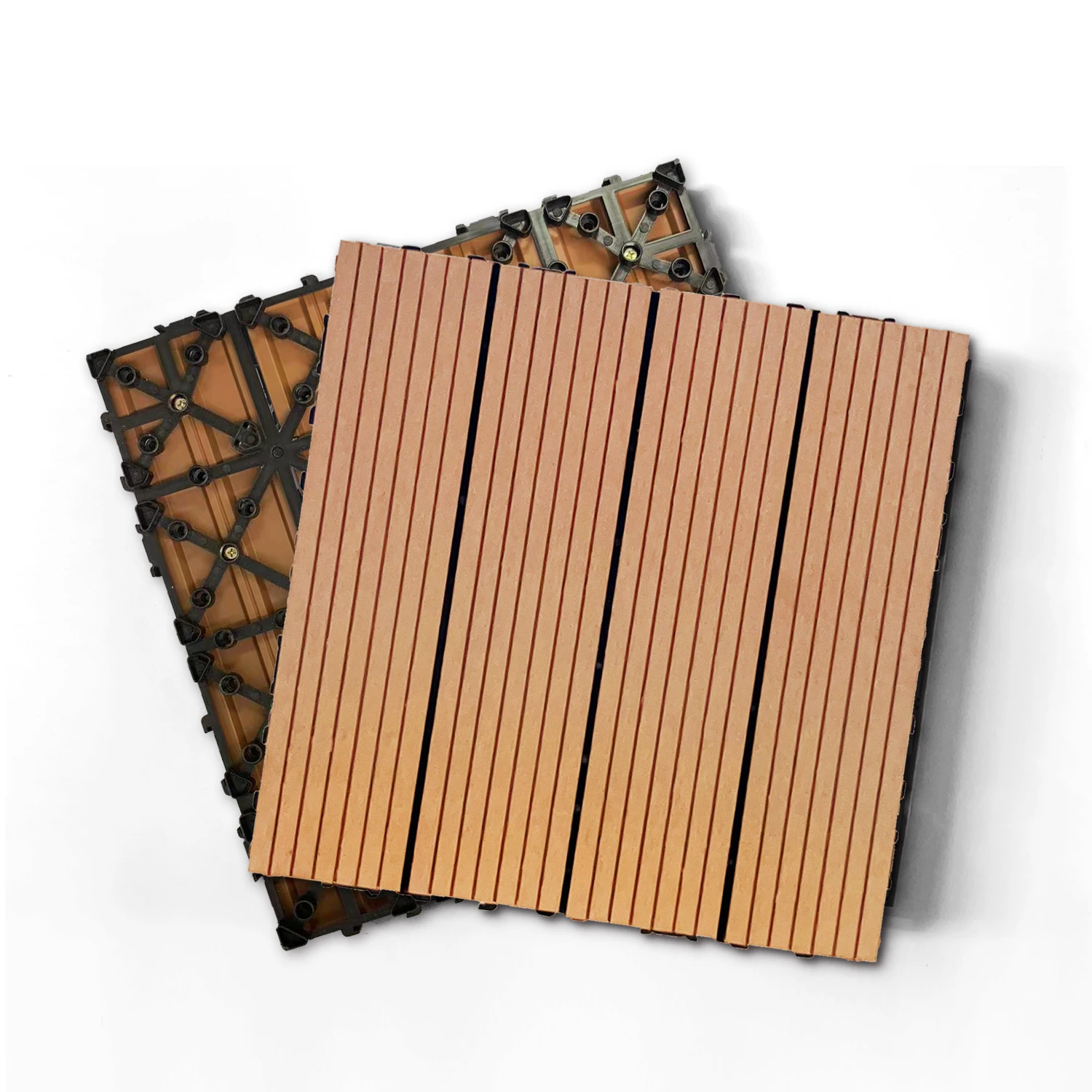 

Wood Plastic Composite Deck Tiles Set of 20pcs, Rust Resistant Composite Decking 12x12" Wood Color - Indoor & Outdoor, Easy DIY,