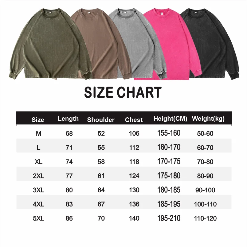 Hip Hop Men's Washed Cotton Street Retro Oversized T-shirt LOGO Customized Loose High Street Long Sleeved Shirt