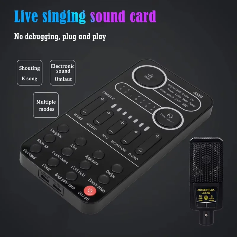 A99E-Live Singing Equipment Voice Converter With9 Sound Effects Live Broadcast Sound Card