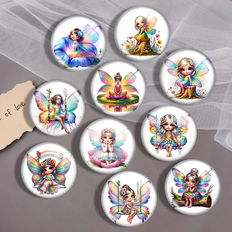 Rainbow fairy 10pcs mix 12mm/18mm/20mm/25mm Round photo glass cabochon demo flat back Making findings