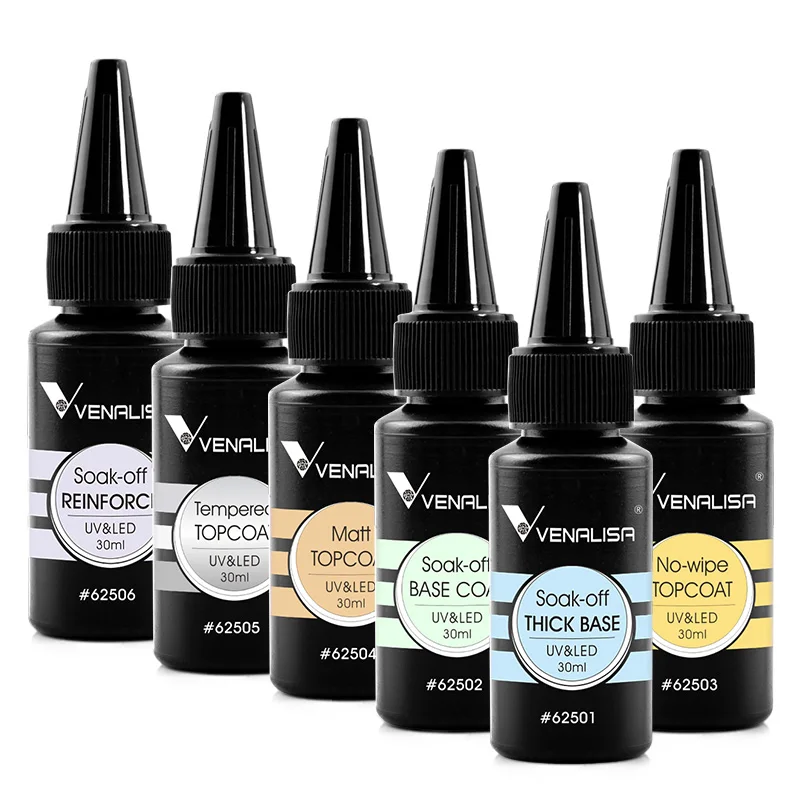 30 мл Venalisa Tempered Top Coat: Стойкий гель-лак с эффектом алмазного блеска, без липкого слоя, без ТФО, УФ/LED, для снятия замачиванием