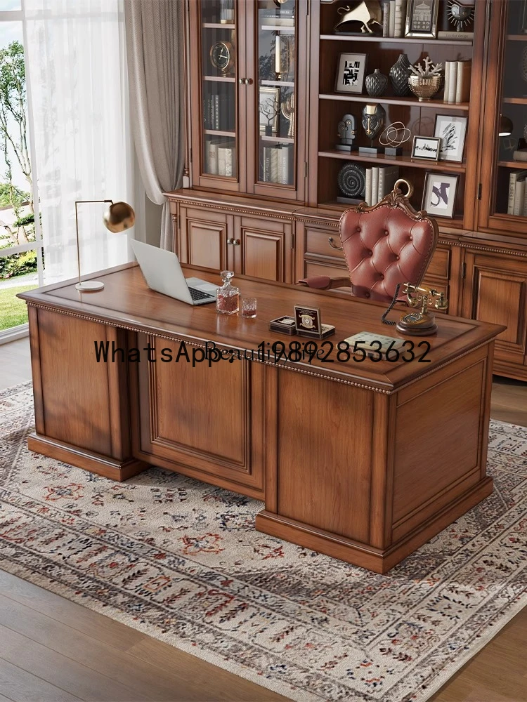 QQ 4*American all-solid wood log household five-drawer boss table desk writing desk furniture