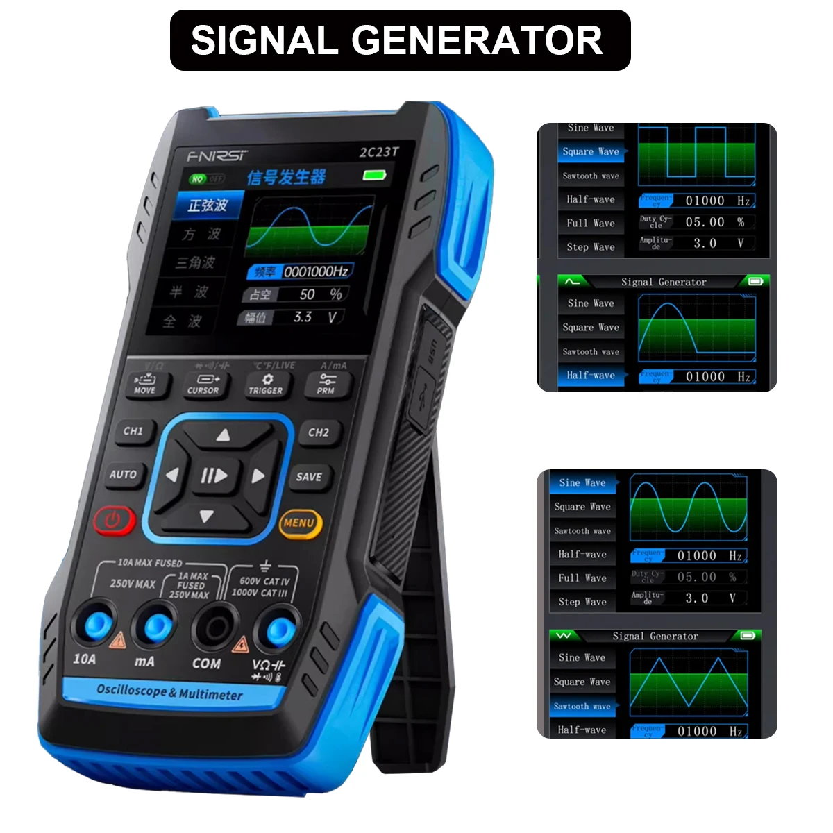 FNIRSI 2C23T high-performance double channel three-in-one handheld digital display device with multimeter portable