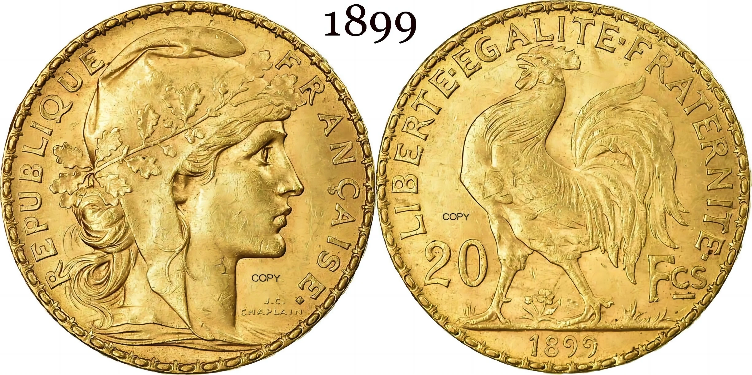 France 20 Francs 1899 Gold Marianne Rooster Brass Metal Copy Coin Collection Commemorative Coins