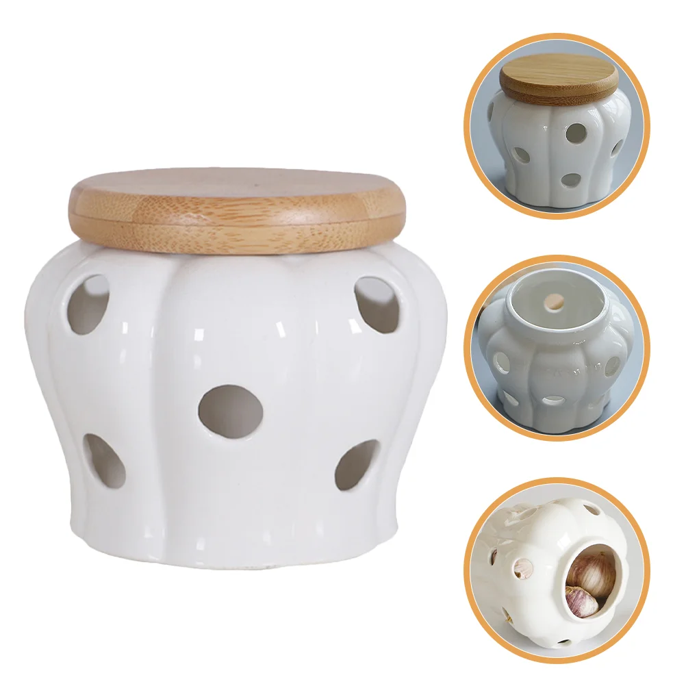 Potato Garlic Storage Jar Food Containers Lids Ginger Holder Bamboo Hollow Design Kitchen