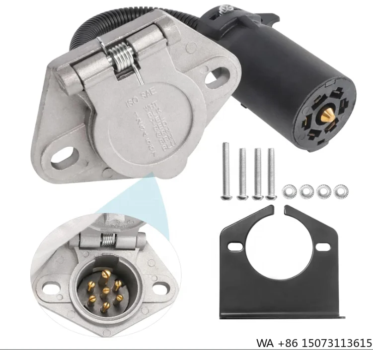 

7-Way Blade to 7-Pole Round Trailer Socket Adapter with Mounting Bracket for Commercial Towing