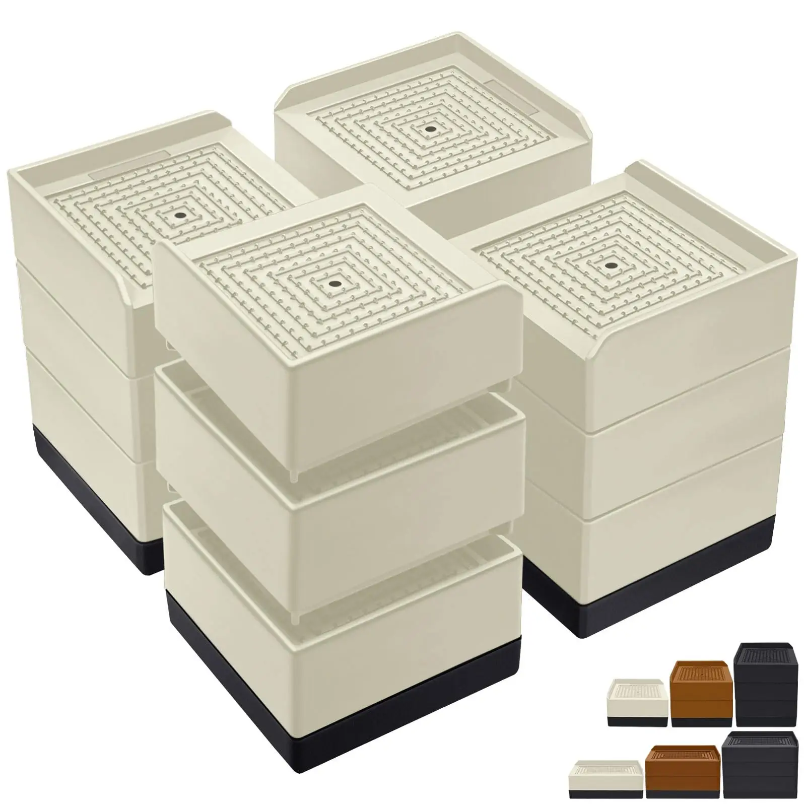 

Rectangular 3-Inch Heavy-Duty Adjustable Furniture Risers, 4-Pack, 1300 Lb Capacity For Beds, Sofas, Tables And Couches