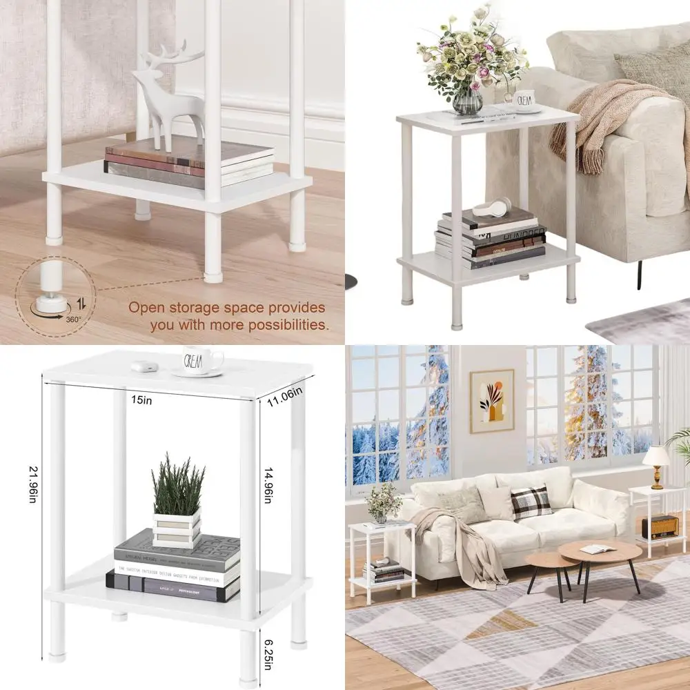 

Компактная тумбочка для хранения вещей с двумя полками, идеально подходит для дивана в гостиной, спальне или офисе, белая, простая сборка