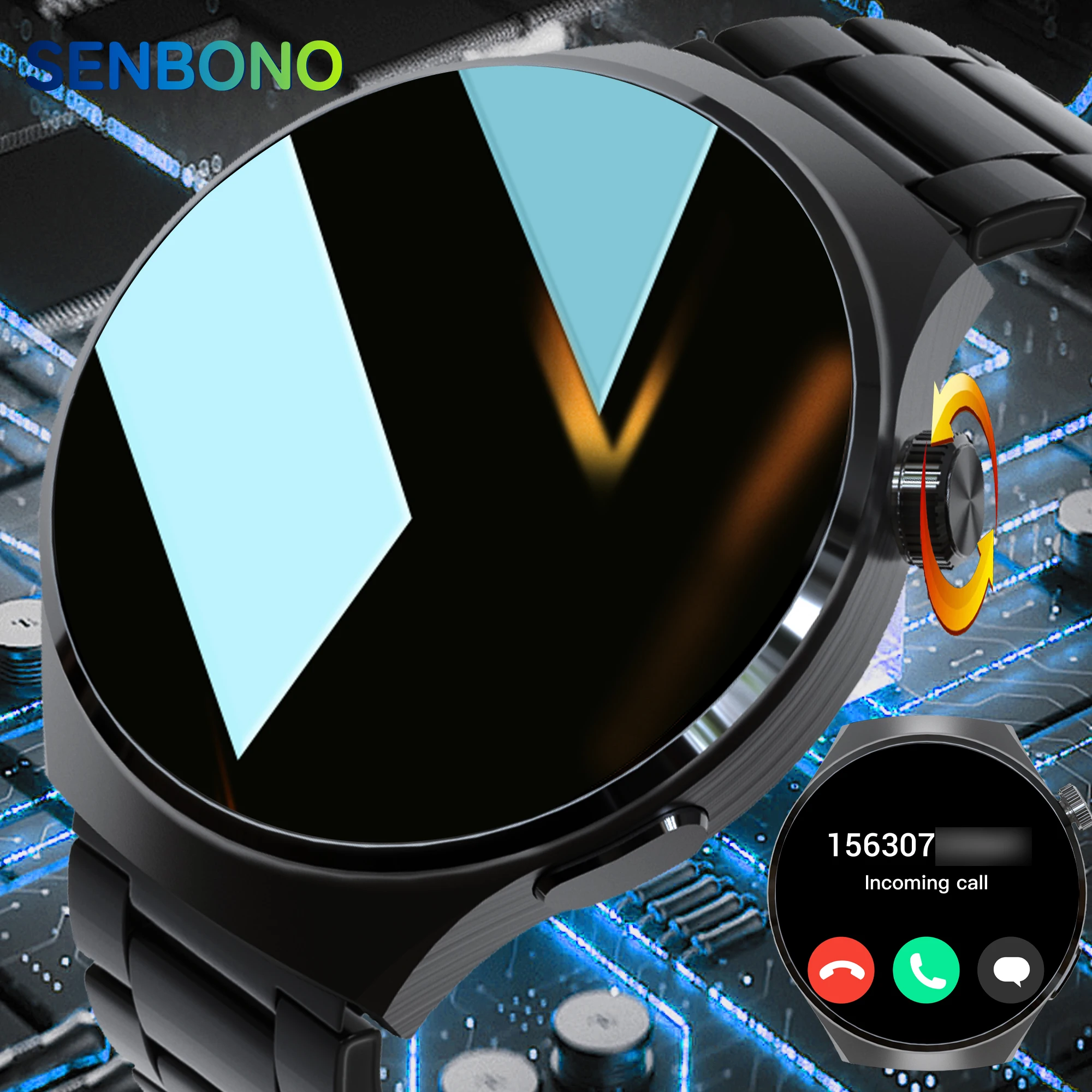 SENBONO 남성용 스마트 워치 응답 및 통화 가능 HD 스크린 맞춤형 다이얼, 피트니스 트래커, 100 가지 이상의 스포츠 모드 스마트워치, 안드로이드 IOS용, 신제품