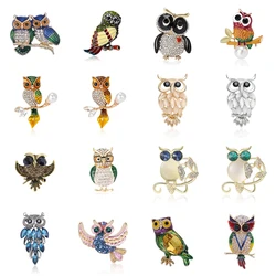 Rhinestone Big Eye Owl Brooches for Women Unisex Bird Pins Multi-color Available Fashion Jewellery Accessories Gifts