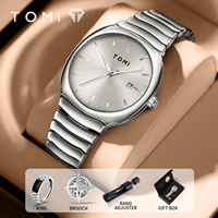 TOMI Minimalist Watch Set Mirror Polished Silver Dial Stainless Steel Milanese Band Business Casual Style With Bonus Accessories