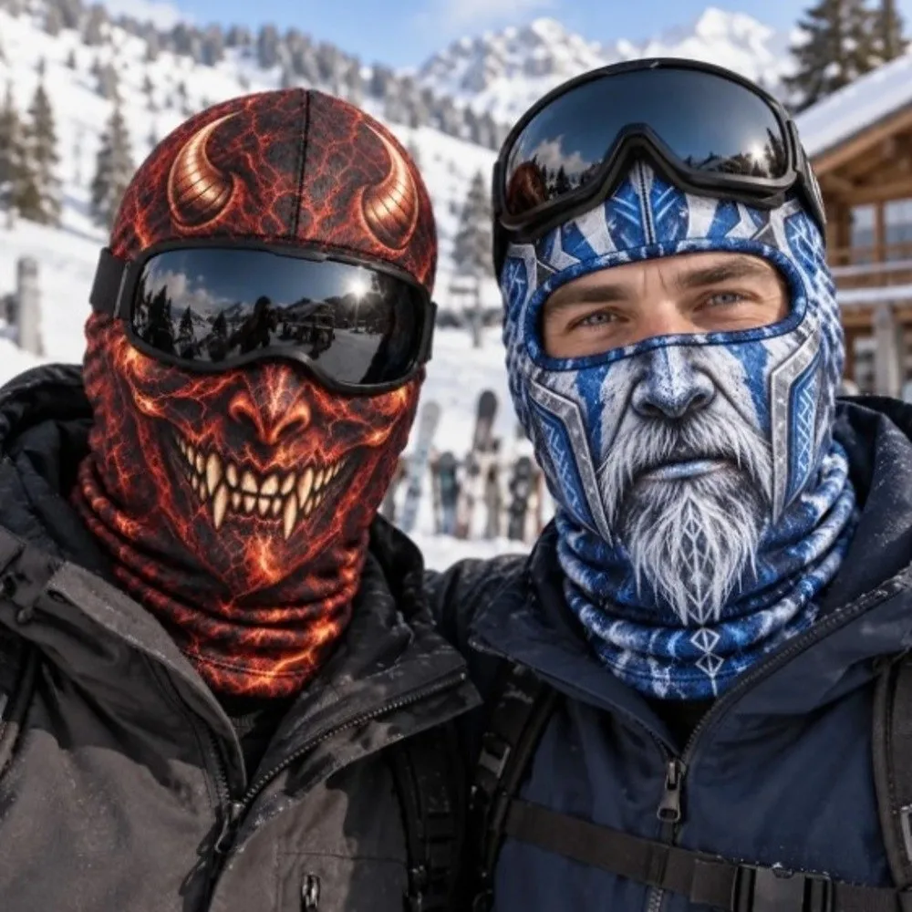 3D Printed Skull Demon Print Funny Ski Mask Full Coverage Quick Dry Ski Mask Hood Sweat Absorbent Breathable Eye Hole