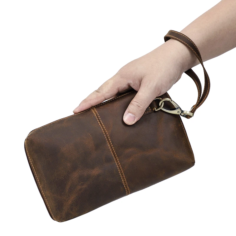 CONTACT'S Vintage Men's Clutch Bag RFID Genuine Leather Clutch Wallet Bag Casual Long Purse Large Capacity Travel Handbag Male