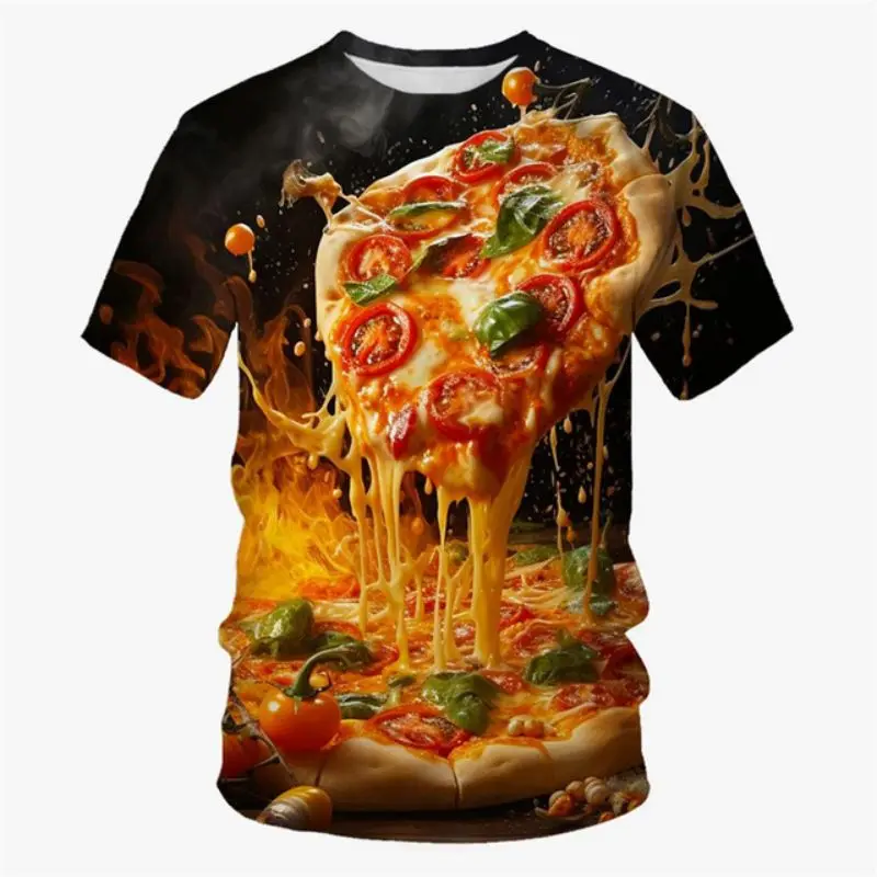 Pizza Food Hip Hop Print Summer Men Casual Short Sleeve T-Shirt Round Neck Comfortable O Neck Children\'s Quality Funny Clothing