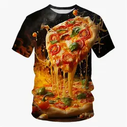 Pizza Food Hip Hop Print Summer Men Casual Short Sleeve T-Shirt Round Neck Comfortable O Neck Children's Quality Funny Clothing