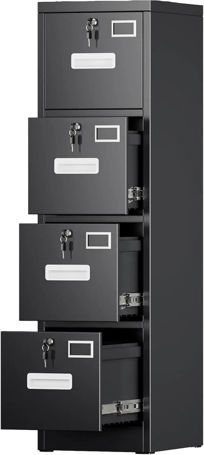 

4 Drawer File Cabinet, Metal Filing Cabinet with Lock for Office Letter/Legal Size,Black,Required-Assembly