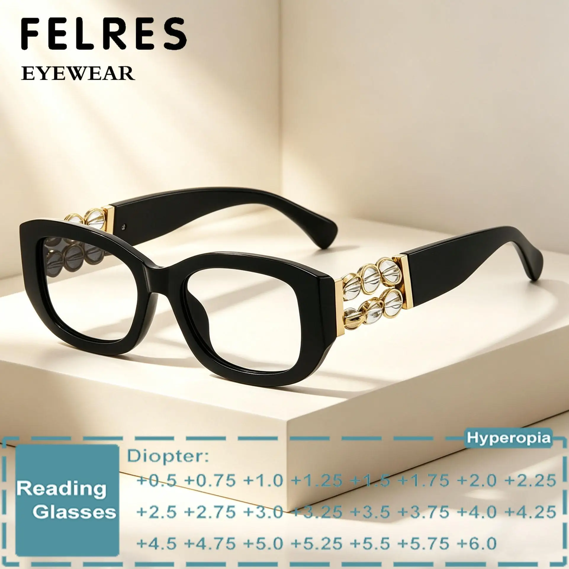 Oculos-de-leitura-com-armacao-grossa-quadrada-bloqueio-de-luz-azul-moda-feminina-Optica-de-luxo-Oculos-presbiopicos-acabados