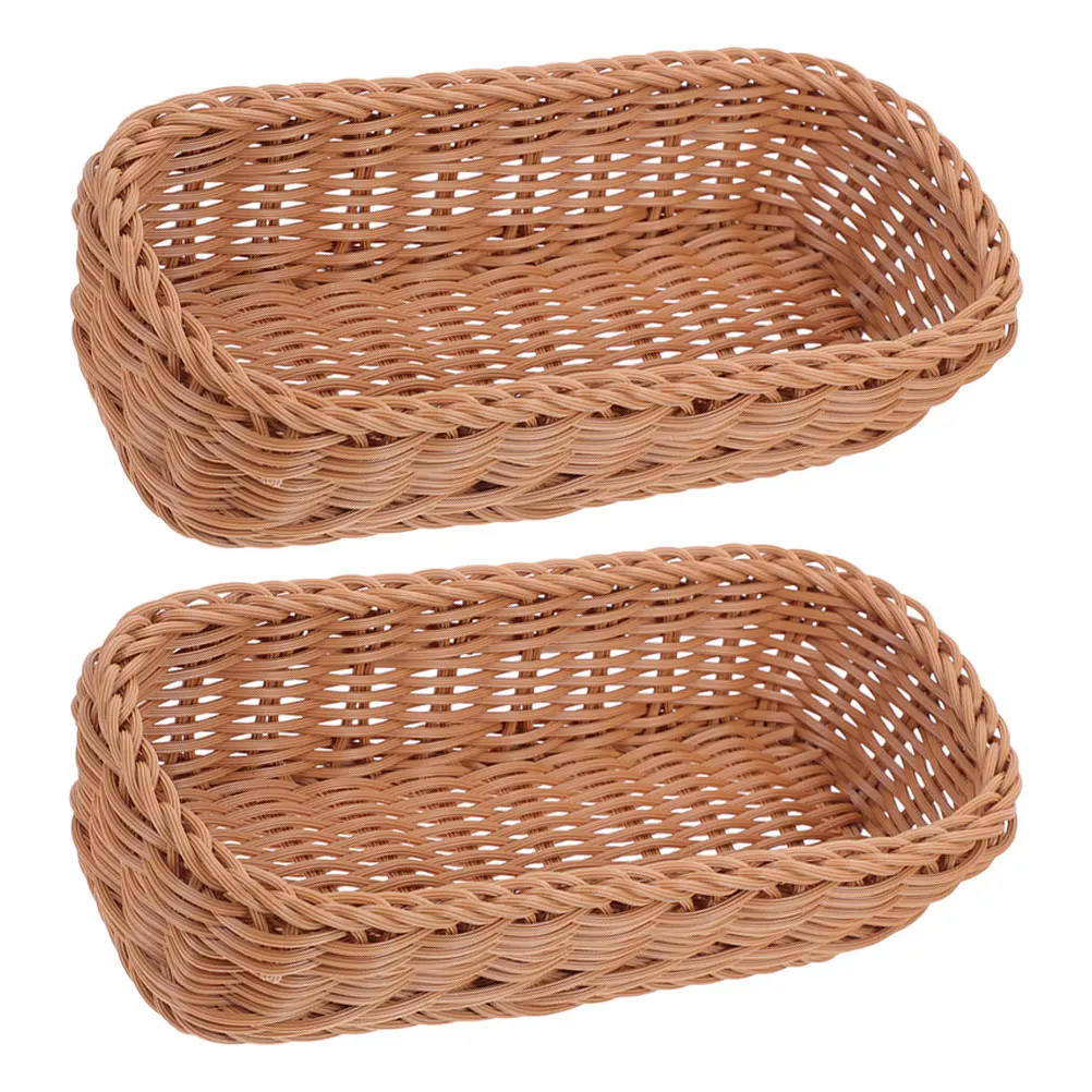 

2 Pcs Imitation Rattan Storage Basket for Fruit Bread Serving Table Plastic Chopsticks Forks Woven Tray Basket Organizer Space