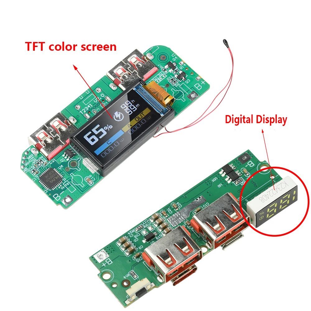 22.5W Fast Charging Module TFT Color Screen Digital Display Mobile Power 3.7V Ternary Lithium Battery Motherboard DIY Rechar