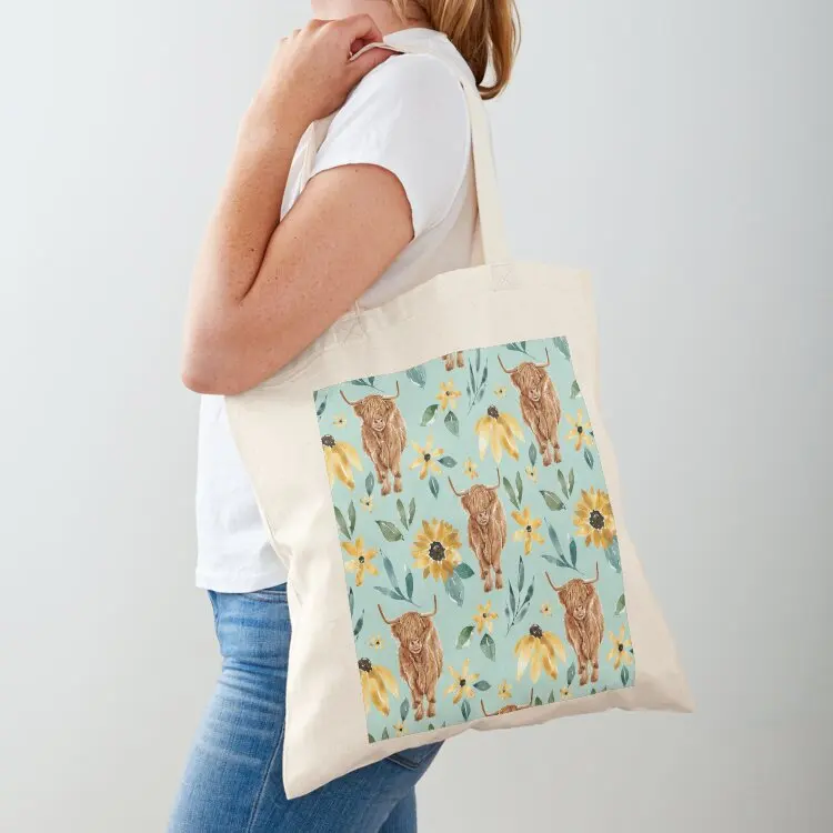 Highland Cow and Sunflowers Tote Bag tote bag men's tote bag screen Big women Canvas shoulder