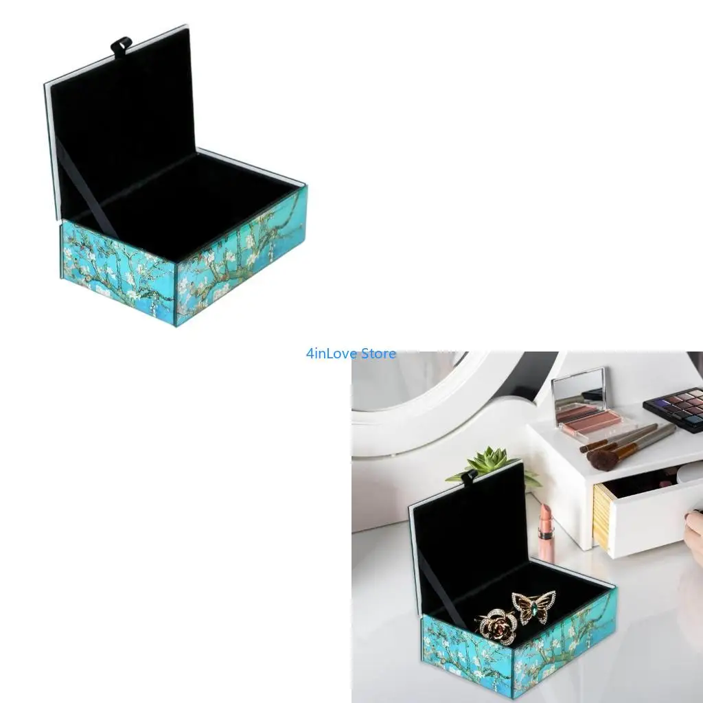 

T4MD Elegant Blossom Glass Jewelry Storage Box Clear Organizers Home Decoration for Rings Necklaces and Earrings Organization